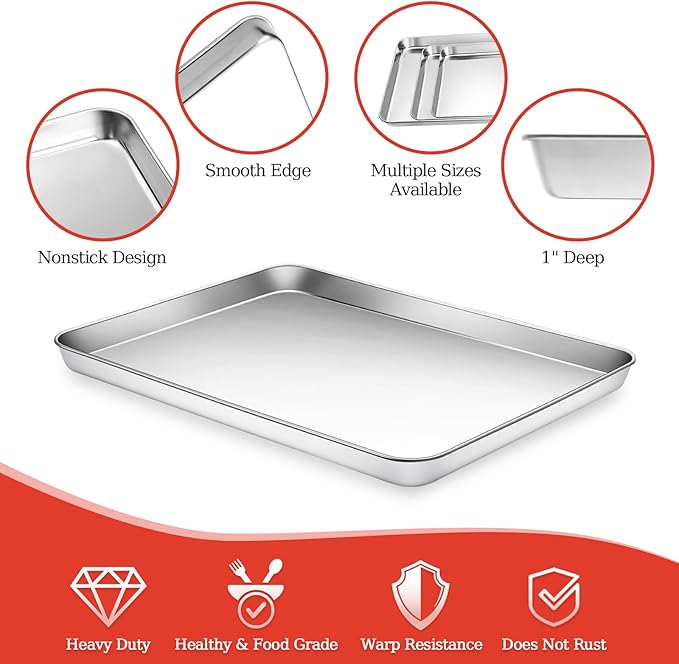 Baking Sheet with Silicone Baking Mat Set,CEKEE Stainless Steel Baking Sheet Pan Tray, Cookie Sheets for Baking, 6PCS Baking Supplies Bakeware Sets for Oven Making Cookies, Macaroons, Bread - Image 3