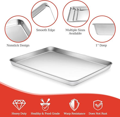 Baking Sheet with Silicone Baking Mat Set,CEKEE Stainless Steel Baking Sheet Pan Tray, Cookie Sheets for Baking, 6PCS Baking Supplies Bakeware Sets for Oven Making Cookies, Macaroons, Bread - Image 3
