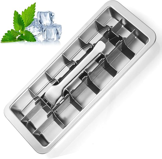 Stainless Steel Ice Cube Tray with Lever - 18 Large Ice Cube Mold, Non-Toxic & Dishwasher Safe for Kitchen and Bar Use