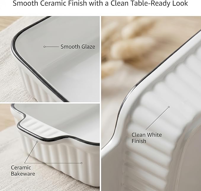 Ceramic Bakeware Set of 4, Deep Rectangular Casserole Dishes for Oven to Table, Non-Stick Lasagna Pans with Handles, Stackable Baking Pans for Family Dinners & Housewarming Gift - Image 3
