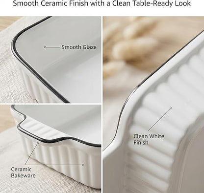 Ceramic Bakeware Set of 4, Deep Rectangular Casserole Dishes for Oven to Table, Non-Stick Lasagna Pans with Handles, Stackable Baking Pans for Family Dinners & Housewarming Gift - Image 3