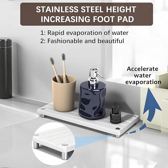Quick Dry Sink Caddy Kitchen Sink Organizer, Water Absorbing Stone Tray for Sink, Stone Drying Tray, Diatomite Faucet Mat & Protector, Dispenser Sponge Holder, Stone Soap Tray for Bathroom Counter - Image 3