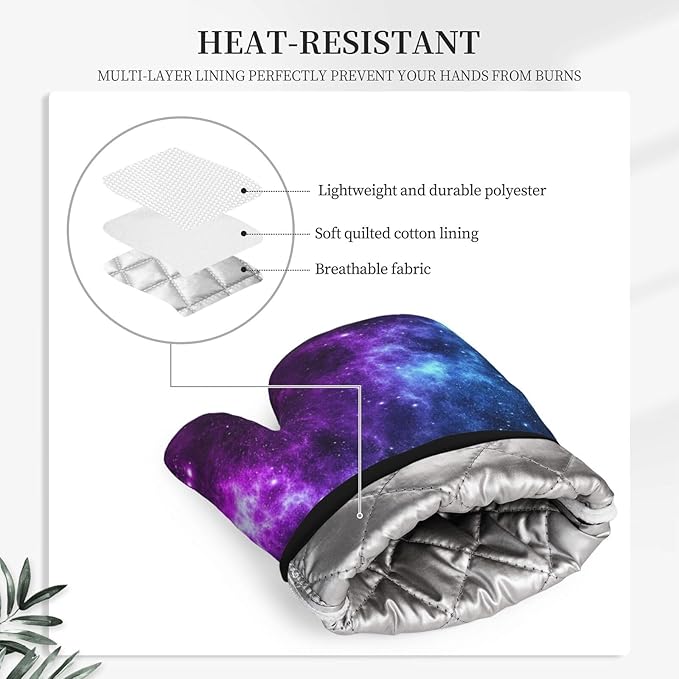 Cool Blue Purple Galaxy Oven Mitts and Pot Holders Sets of 4, Heat Resistant Silicone Oven Mittens and Potholders Gloves Hot Pads for Kitchen Cooking Baking Grilling BBQ Chef - Image 3