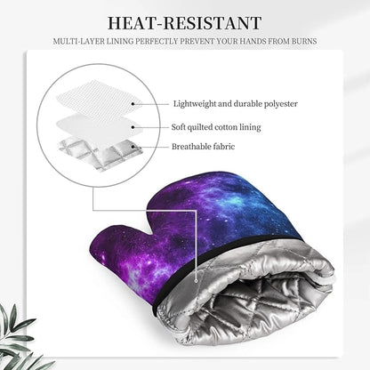Cool Blue Purple Galaxy Oven Mitts and Pot Holders Sets of 4, Heat Resistant Silicone Oven Mittens and Potholders Gloves Hot Pads for Kitchen Cooking Baking Grilling BBQ Chef - Image 3