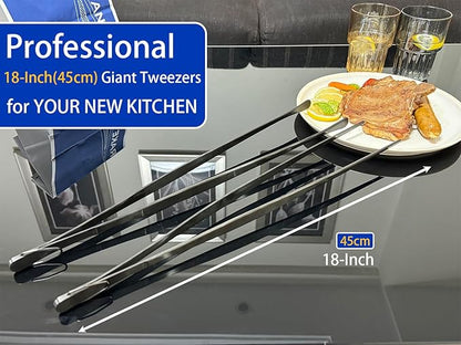 JETKONG 2 Pcs 18 Inch (45cm) Stainless Steel Grill Tongs Heavy Duty Giant Tweezer Tongs, Extra Large Tweezers Tools for Cooking, Grilling, BBQ and Turning Food (Black) - Image 4