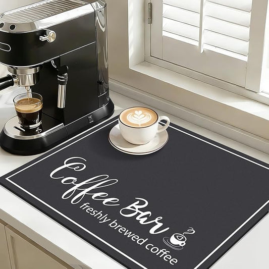 Findosom Dish Drying Mat, 16" x 20" Super Absorbent & Hide Stain Coffee Mat, Cuttable Drying Mat for Kitchen Counter, Coffee Bar Accessories, Under Dish Rack, Coffee Maker, Espresso Machine, Black by Findosom