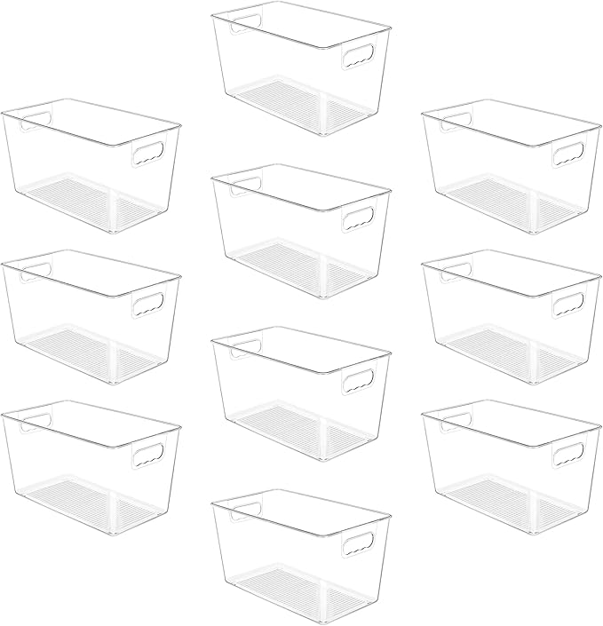 YIHONG 10 Pack Clear Pantry Organizer Bins, Plastic Containers with Handle for Kitchen,Freezer,Cabinet,Closet,Bathroom Under Sink Storage by YIHONG