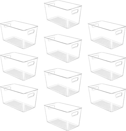 YIHONG 10 Pack Clear Pantry Organizer Bins, Plastic Containers with Handle for Kitchen,Freezer,Cabinet,Closet,Bathroom Under Sink Storage by YIHONG