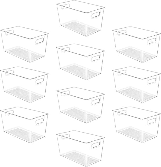YIHONG 10 Pack Clear Pantry Organizer Bins, Plastic Containers with Handle for Kitchen,Freezer,Cabinet,Closet,Bathroom Under Sink Storage by YIHONG