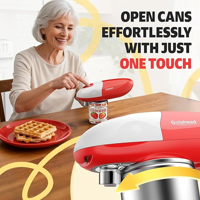 Handsfree One Touch Electric Can Opener, Smooth Edge Automatic Can Opener Fits All Can Sizes, Handheld Battery Operated Easy and Safe Kitchen Gadget for Seniors with Arthritis