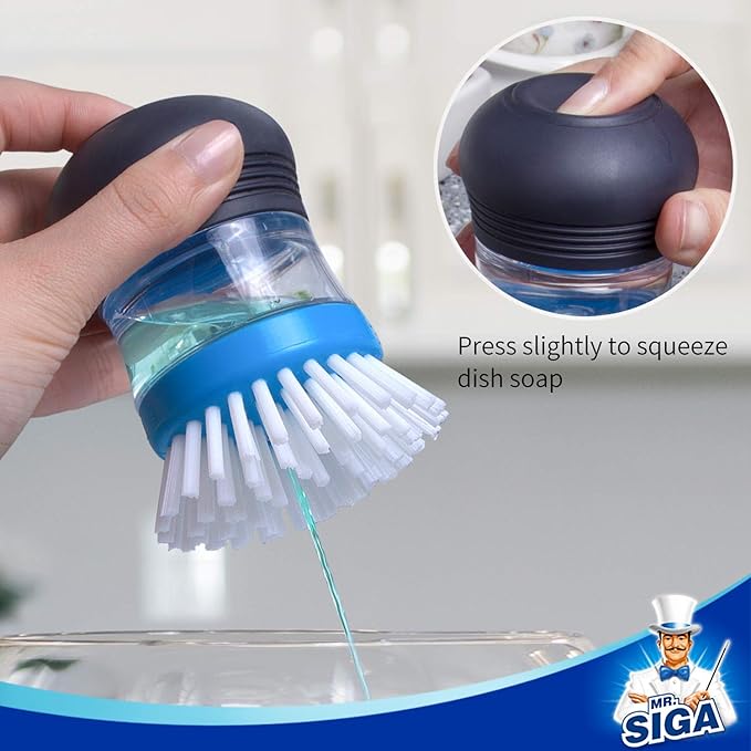 MR.SIGA Soap Dispensing Palm Brush Storage Set, Kitchen Brush with Holder for Pot Pan Sink Cleaning, 1 Set - Image 4