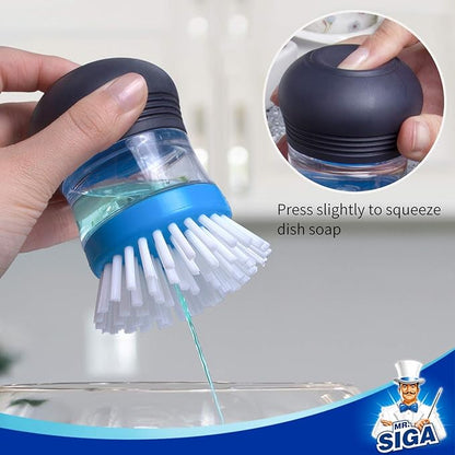 MR.SIGA Soap Dispensing Palm Brush, Kitchen Brush for Dish Pot Pan Sink Cleaning, Pack of 2, Navy/Blue - Image 5