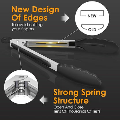 HOTEC Premium Stainless Steel Locking Kitchen Tongs with Silicon Tips, Set of 2-9" and 12" - Image 4