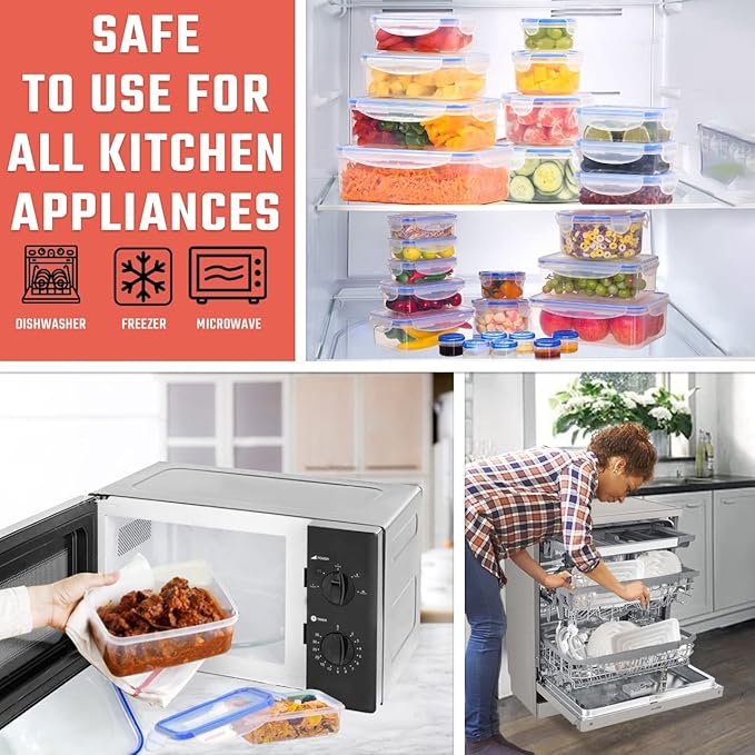 RockBerry 32 Pcs Large Plastic Food storage containers-85 oz to Sauces Box Stackable Kitchen storage bowls sets-BPA Free Leak proof with lids airtight-Microwave freezer safe lunch boxes - Image 5
