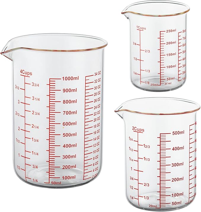 High Borosilicate Glass Measuring Cup Set-V-Shaped Spout，Includes 250ml(8OZ), 500ml(16OZ), and 1000ml(32OZ) Glass Measuring Beaker for Kitchen or Restaurant, Easy to Read by AckersBORO33