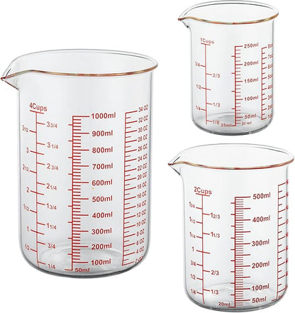 High Borosilicate Glass Measuring Cup Set-V-Shaped Spout，Includes 250ml(8OZ), 500ml(16OZ), and 1000ml(32OZ) Glass Measuring Beaker for Kitchen or Restaurant, Easy to Read by AckersBORO33