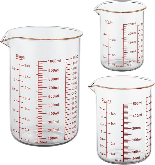 High Borosilicate Glass Measuring Cup Set-V-Shaped Spout，Includes 250ml(8OZ), 500ml(16OZ), and 1000ml(32OZ) Glass Measuring Beaker for Kitchen or Restaurant, Easy to Read by AckersBORO33