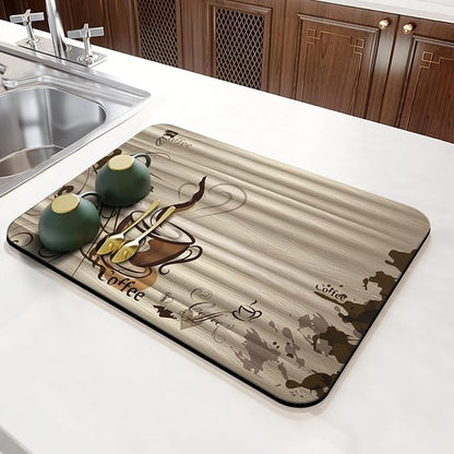 Fun Coffee Mat, 23inx15in, Absorbent Hide Stain Anti-Slip Coffee Bar Accessories, Dish Drying Mat for Kitchen