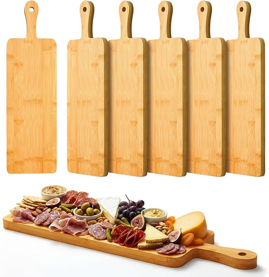 Nuenen 6 Pcs Wood Cutting Board with Handle 16.1 x 4.7 Inch Acacia Bamboo Wooden Serving Kitchen Chopping Boards for Pizza, Bread, Cheese, Charcuterie, Fruit, Vegetables(Narrow Bamboo) by Nuenen