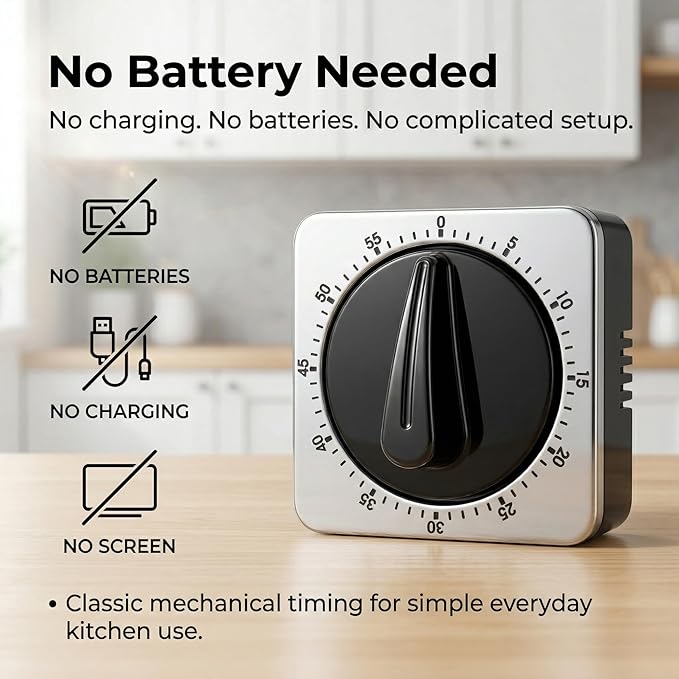Searon Kitchen Timers for Cooking, Mechanical Wind Up Timer with Loud Ring, Magnetic Back, No Battery Needed, Stainless Steel Countdown Timer for Cooking and Baking - Image 4