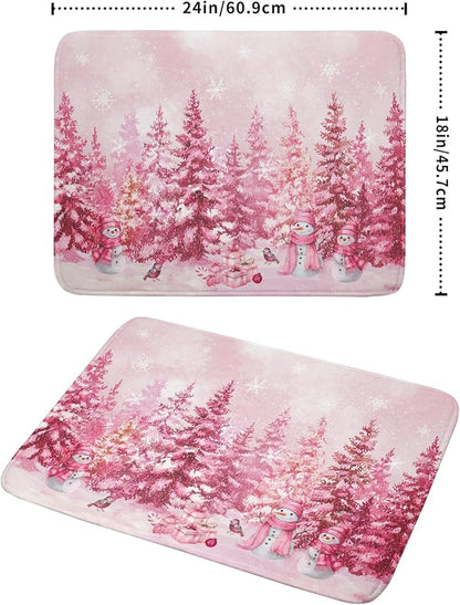 Pink Forest Dish Drying Mat Snowman Washable Drying Matt Kitchen Counter Absorbent Coffee Mat for Winter Home Decor - Image 2