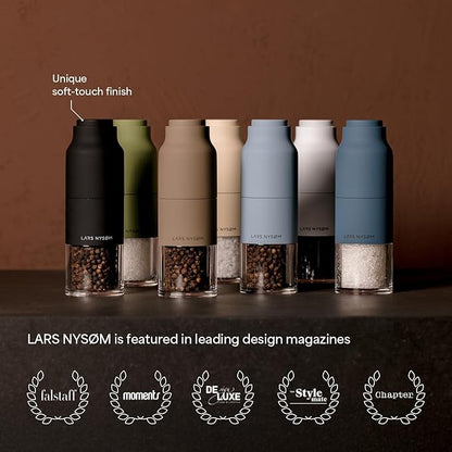 LARS NYSØM Salt and Pepper Grinder Set, Stainless Steel Manual Salt and Pepper Mills, Adjustable Ceramic Grinder, Design Spice Shakers (Taupe Brown)