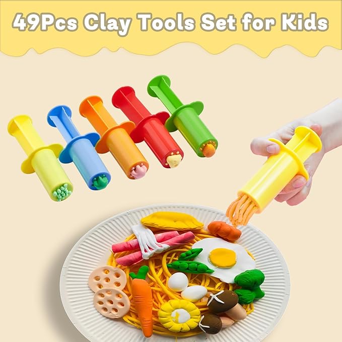 LCY WEDSHI Dough Tool Set, 49 Pcs Dough Tools Sets for Kids Ages 4-8, Dough Accessories Includes Animal Molds, Cutters Roller, Rolling Pins, Safety Scissors, Plastic Knife - Image 4