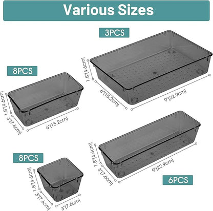 WOWBOX 25 PCS Plastic Drawer Organizer Set, Desk Drawer Divider Organizers and Storage Bins for Makeup, Jewelry, Gadgets for Kitchen, Bedroom, Bathroom, Office, Black - Image 2