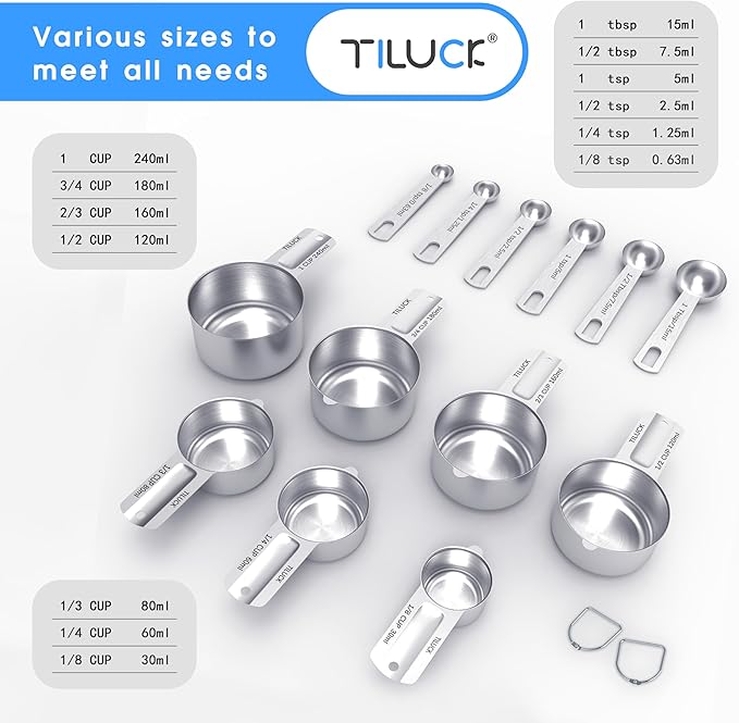 TILUCK Stainless Steel Measuring Cups & Spoons Set,Coffee Scoop Spoon,Kitchen Gadgets for Cooking & Baking,Set of - Image 2