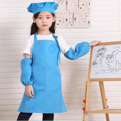 Kids Apron Set Chef Hat Sleeve Outfit Costume Toddler Girl Boy Aprons Cooking Baking Painting 5-13 years old