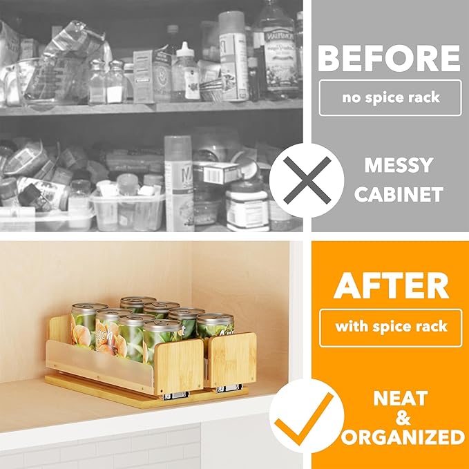 SpaceAid Bamboo Pull Out Spice Rack Organizer for Cabinet, Heavy Duty Slide Out Seasoning Kitchen Pantry Sliding Vertical Organization, 7.3" Wide, 2 Drawers(3" Wide), 1-Tier, Natural - Image 2