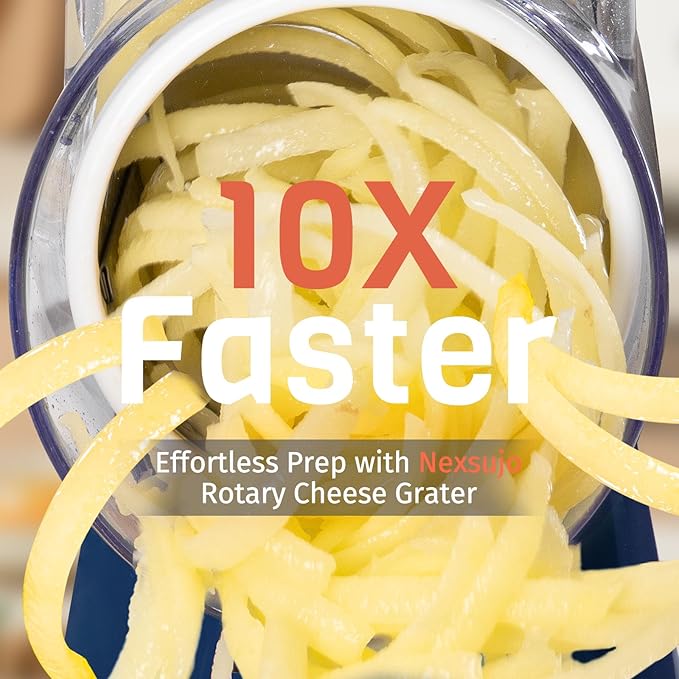 Cheese Grater Hand Crank, Rotary Cheese Shredder with 3 Interchangeable Blades for Coarse, Fine Shredding and Slicing, Strong Suction Base for Pizza, Pasta, Salad, Vegetables, Nuts, Chocolate - Image 2