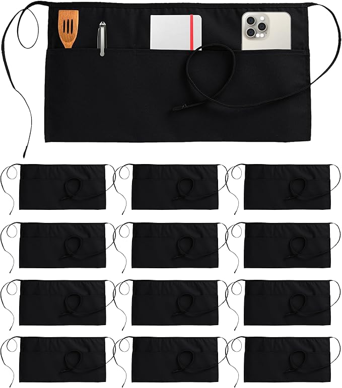 Utopia Wear 12 Pack Server Aprons with 3 Pockets, Waiter and Waitress Waist Aprons for Women with Pockets, Men Short Aprons by UTOPIAWEAR