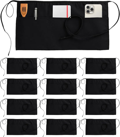 Utopia Wear 12 Pack Server Aprons with 3 Pockets, Waiter and Waitress Waist Aprons for Women with Pockets, Men Short Aprons by UTOPIAWEAR