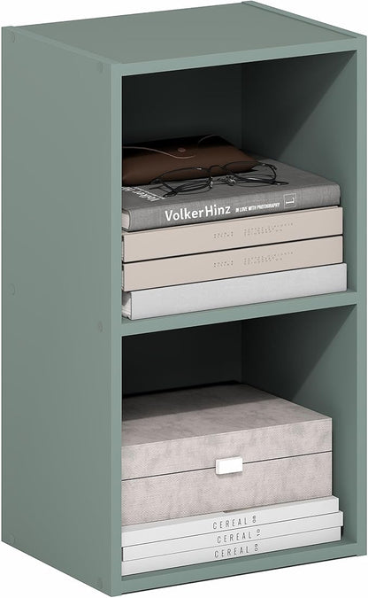 Furinno PASIR Book Shelf, 2-Tier Modern Bookshelf, Open Shelves Bookcase 9 x 12 x 21, Easy Assembly, for Living Room, Bedroom, Home Office, Sage Green - Image 3