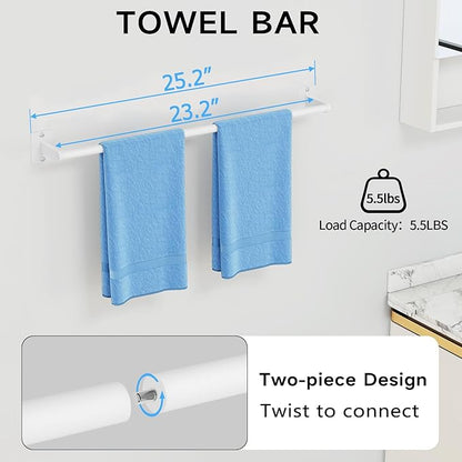 KLJKPA Bathroom Accessories Set, 4 Pieces White Bathroom Hardware Set, 24 inch Towel Bar, Towel Racks for Bathroom, Robe Towel Hooks, Toilet Paper Holder Wall Mounted - Image 2