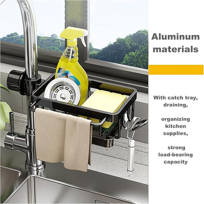 Sink Organizer Rack for Kitchen and Bathroom, 2025 New Stainless Steel Detachable Hanging Faucet Drain Rack with Drip Tray Faucet Sponge Holder for Bathroom (Black, Right) - Image 2