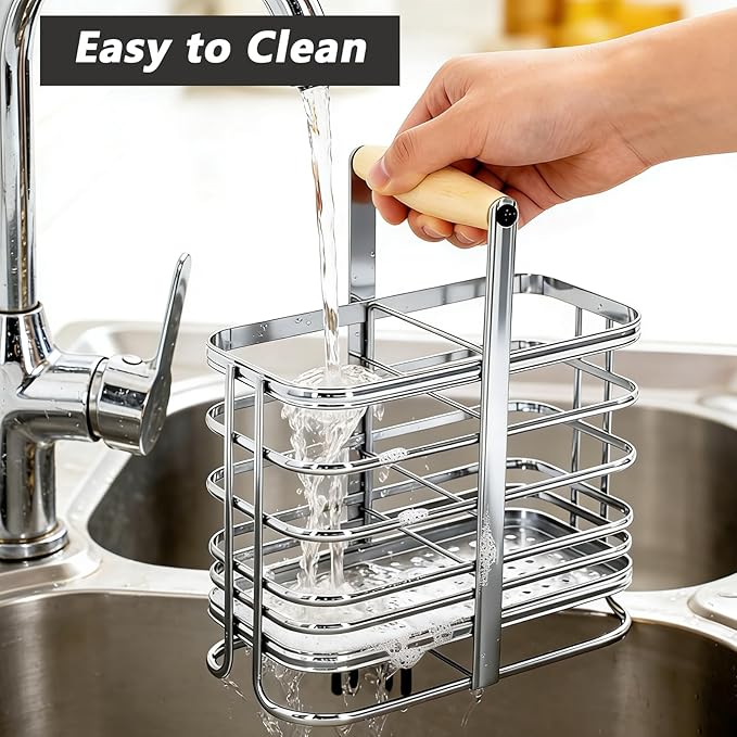 Caliamary Utensil Holder, Stainless Small Stainless Steel Cutlery Drainer Caddy for Kitchen Counter, Silverware Cutlery Flatware Holder Forks, Knives, Spoons, Chopsticks Organizer (Silver)