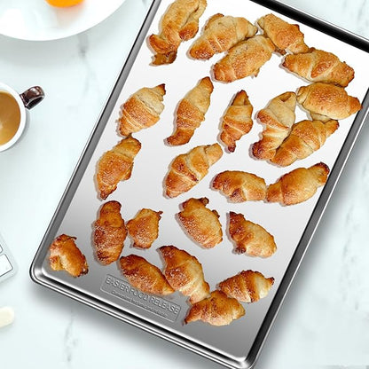 Commercial Quality Baking Sheet Pan Set, Natural Stainless Steel Cookie Sheet, Warp Resistant Nonstick Baker's Half Sheet Pan, Large Thick Cookie Tray Pans for Baking, Roasting(2 Pack, 20X14Inch) - Image 4