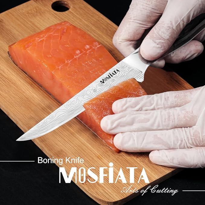 MOSFiATA 6" Boning Knife, Sharp Kitchen Cooking Knife with Finger Guard and Knife Sharpener, German High Carbon Stainless Steel EN1.4116 Chef’s Knife with Micarta Handle and Gift Box - Image 2