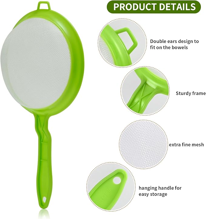 Luckyiren Kefir Strainer Set, 2-Size Plastic Non-Metal Sieve with Fine Mesh for Kefir Grains, Milk Kefir, Water Kefir & Kombucha - Durable, Food Grade & Easy Clean, Green - Image 3