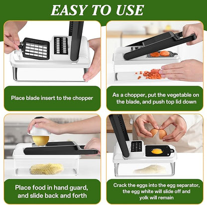 HomeHacks Vegetable Chopper Vegetable Cutter, 12 in 1 Kitchen Gadget, Dicer, Slicer, Onion Cutter, Salad, Cheese Grater & Egg Separator - Multi-Functional Veggie Chopper Lid with Handle (White) - Image 6