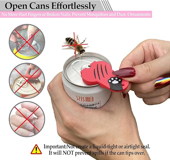 Soda Can Tab Opener Mini Soda Can Cover Easy Tab Opener and Drink Protector Cute Beverage Barricade Soda Protector for Beer,Coke,Aluminum Cans at Party,BBQ, Beach(Cat Paw Red)
