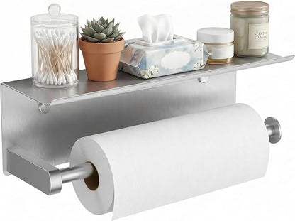 FORIOUS Paper Towel Holder with Shelf, SUS304 Stainless Steel Paper Towel Holder with Storage Shelf, Wall Mount Screw Paper Roll Organizer Commercial Paper Hand Towel Dispensers, Sliver - Image 9