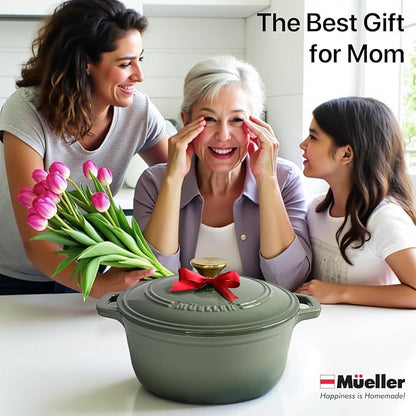 MUELLER HOME 4.5 Quart Enameled Cast Iron Dutch Oven For Sourdough Bread Baking, Heavy-Duty, Oven-Safe up to 500° F & Across All Cooktops, Casserole Dishes, Green Kitchen Accessories, Thyme Green - Image 5