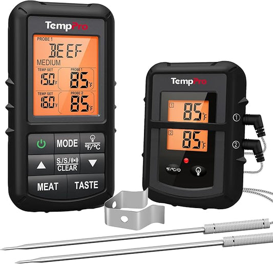 TempPro TP20 500FT Wireless Meat Thermometer with Dual Meat Probe, Digital Cooking Food Meat Thermometer Wireless for Smoker BBQ Grill Thermometer Beef Steak Turkey Thermometer (Previously ThermoPro)