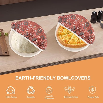 Reusable Bowl Covers for Bread Proofing（2 Large）- Cotton Beeswax Bowl Covers Reusable with Elastic Rim, Sourdough Bowl Cover for Food Storage and Food Preservation (10INCH)(Christmas style)