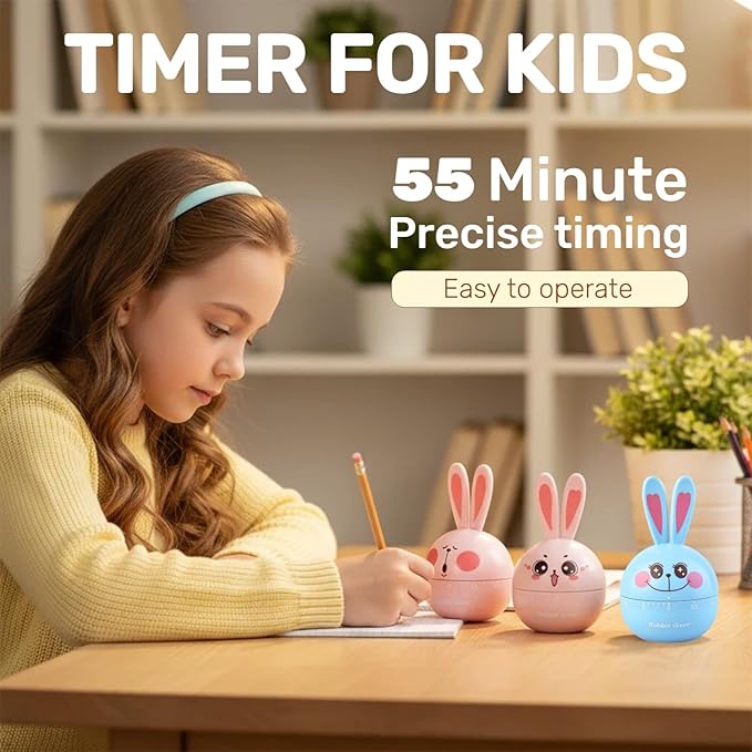 Cartoon Mechanical Kitchen Timer, 60 Minutes Countdown Timer, Mechanical Visual Timer for Kids - No Batteries Required, Kitchen Timer for Cooking, Home, Study and Classroom (Blue-C)