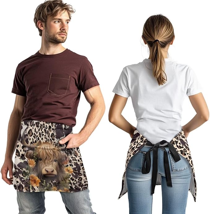 Server Apron with 3 Pockets, Waterproof Oil Waitress Waiter Half Apron for Restaurant Hotel Kitchen Cafe
