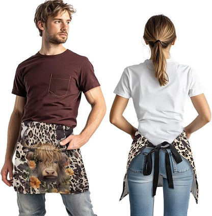 Server Apron with 3 Pockets, Waterproof Oil Waitress Waiter Half Apron for Restaurant Hotel Kitchen Cafe